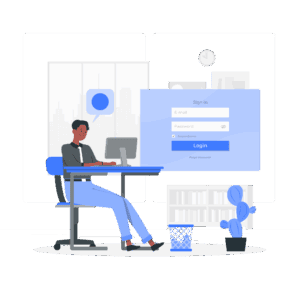 Guy sitting at computer logging in