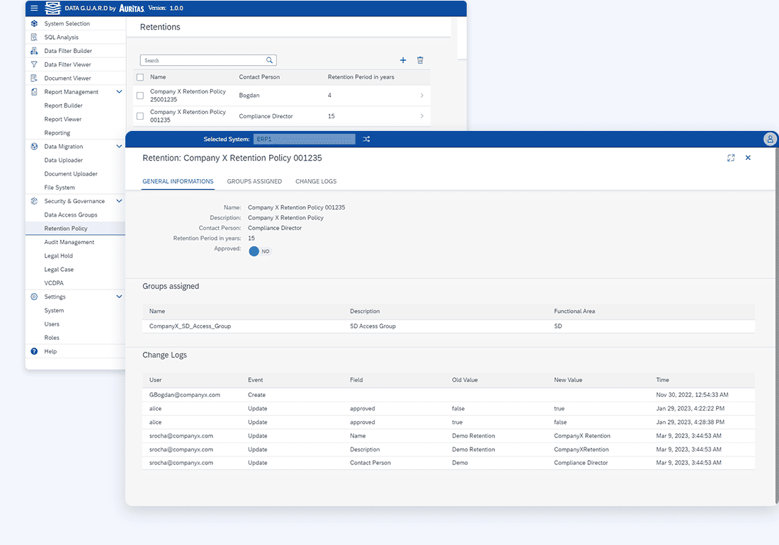 Tab 1 - Retention Enforcement5 Tab 1 Retention Enforcement5 Data GUARD: Legacy System Decommissioning Tool by Auritas