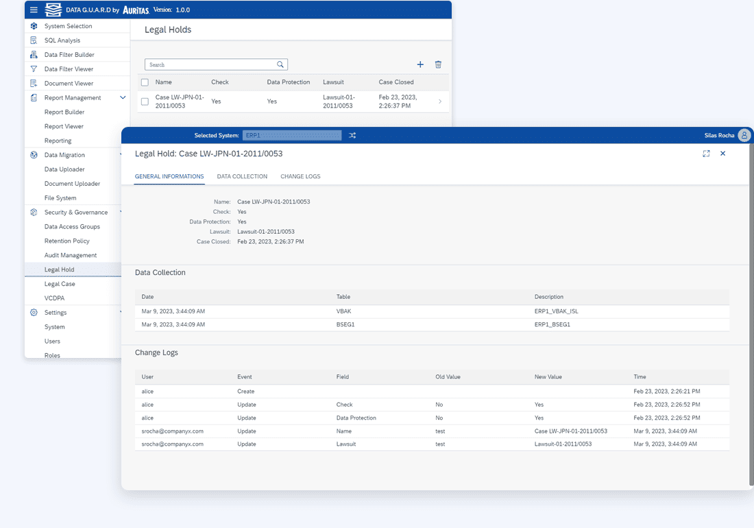 Tab 2 - Legal Holds Tab 2 Legal Holds Data GUARD: Legacy System Decommissioning Tool by Auritas