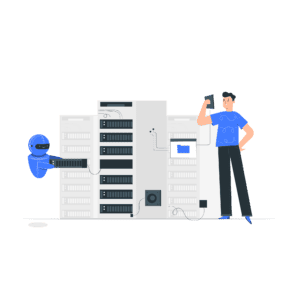Guy holding a phone that is connected to a data server, Sap RISE